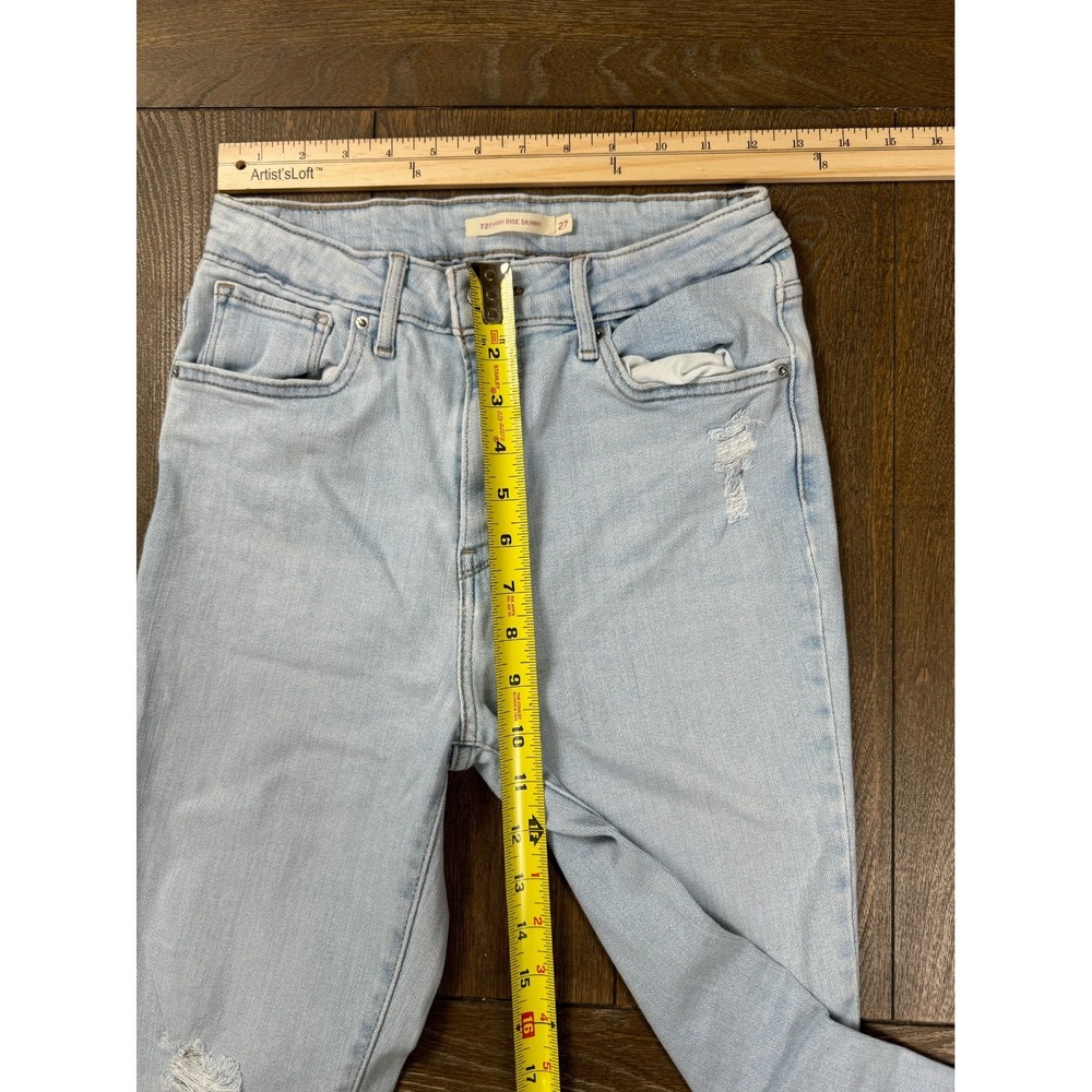 Levi's 721 Women's Jeans 27 Light Wash High Rise Skinny Distressed - Picture 3 of 6